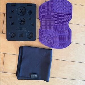 Sephora Brush Cleaning Kit with Purple Mat and Black Accessories